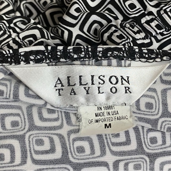 ALLISON TAYLOR geometric print deep v-neck faux wrap chest elastic waist dress M - Picture 5 of 6